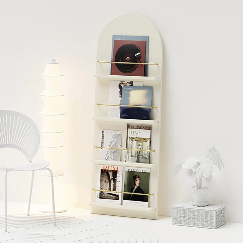 Modern Minimalist Rubberwood Arched Floor-Standing Bookshelf 3/4-Layer For Study