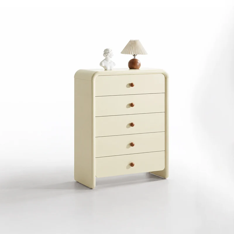 Vertical Cream MDF Tall Chest - Large Capacity Partitioned 5-Drawer Storage Cabinet For Living Room & Bedroom