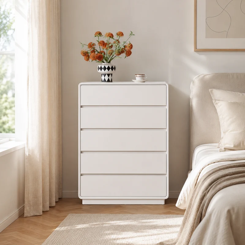 Slim Tall MDF Storage Dresser - Scandinavian 5-Drawer MDF Vertical Storage Cabinet For Bedroom