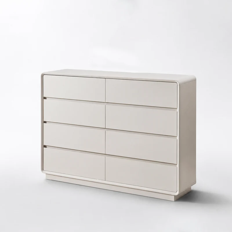 Scandinavian MDF 8-Drawer Wide Dresser - Hidden Pull Handles Storage Cabinet For Bedroom