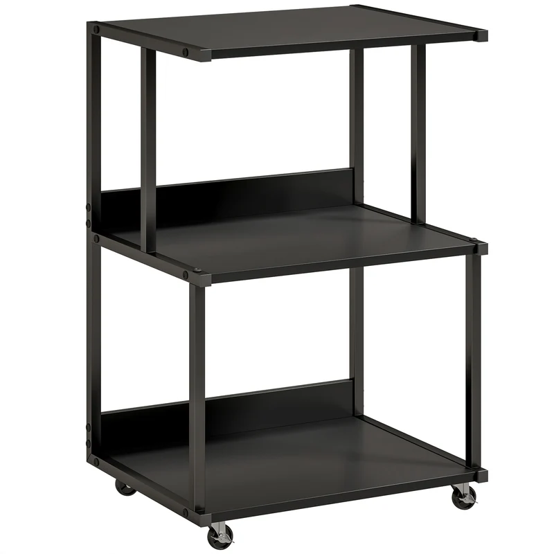 Suporte para Impressora 3 Níveis com Rodízios Mesinha Industrial Metálica para Escritório Preto