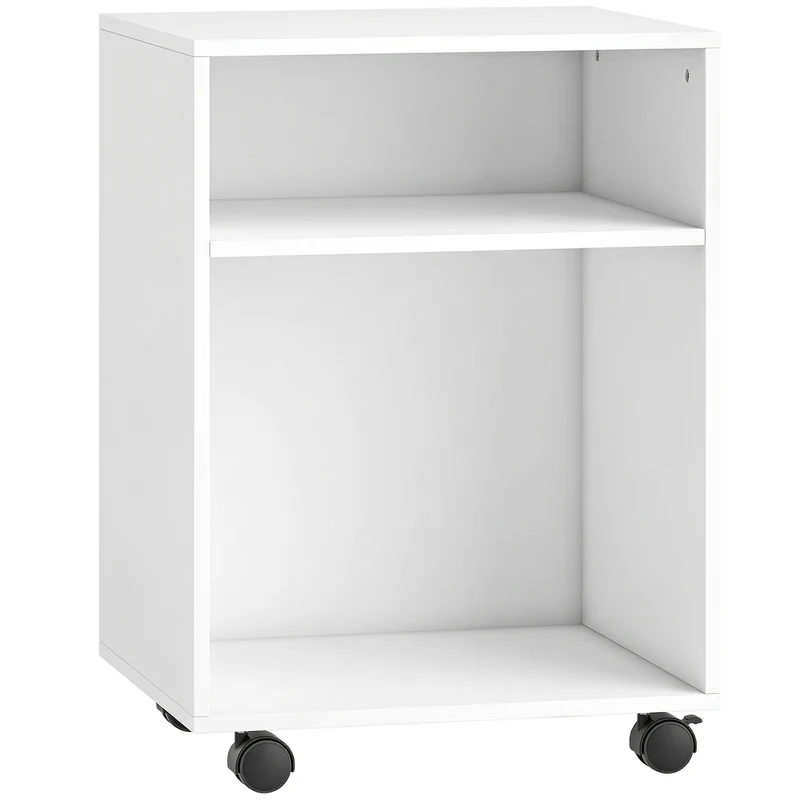 Suporte para Impressora Mesa com 2 Prateleiras Abertas e Rodízios com Trava para Escritório e Casa Fax e Digitalizador 40x35x56 cm Branco
