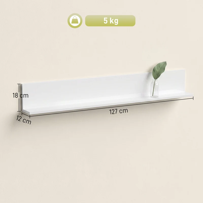 Prateleira de Parede para Sala e Quarto Espessura 1,5 cm em Madeira com Acabamento Brilhante Branco