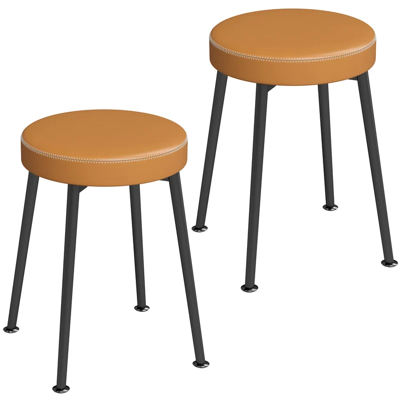 Conjunto de 2 Cadeiras de Sala de Jantar Redondas Cadeiras de Cozinha Empilháveis com Assento Estofado em PU Castanho e Preto
