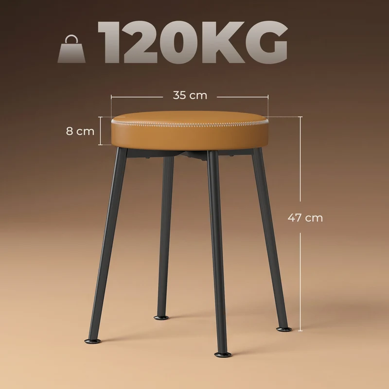 Conjunto de 2 Cadeiras de Sala de Jantar Redondas Cadeiras de Cozinha Empilháveis com Assento Estofado em PU Castanho e Preto