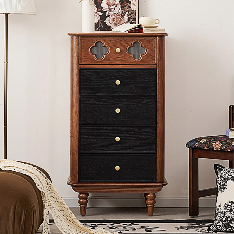 Traditional French Rectangular Pine Wood & Plywood Storage Cabinet 5-Drawer For Living Room