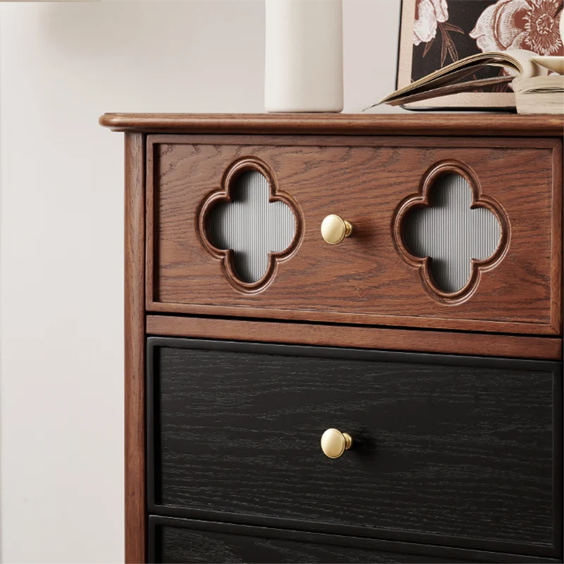 Traditional French Rectangular Pine Wood & Plywood Storage Cabinet 5-Drawer For Living Room