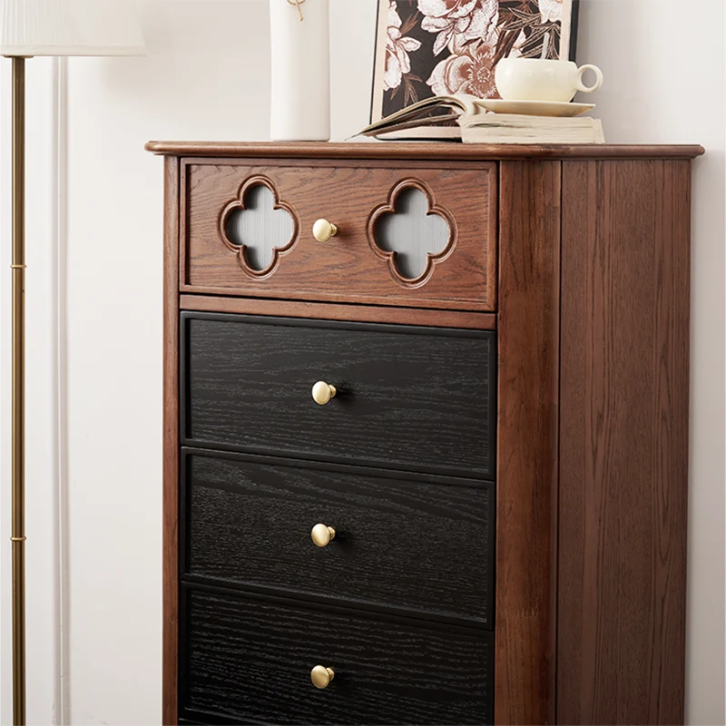 Traditional French Rectangular Pine Wood & Plywood Storage Cabinet 5-Drawer For Living Room