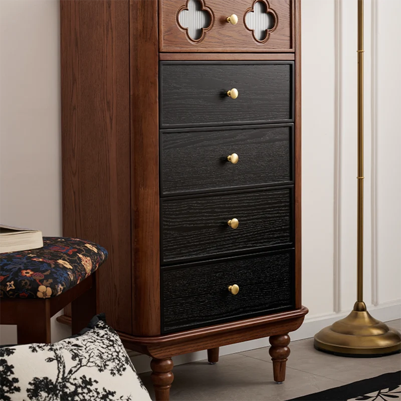 Traditional French Rectangular Pine Wood & Plywood Storage Cabinet 5-Drawer For Living Room