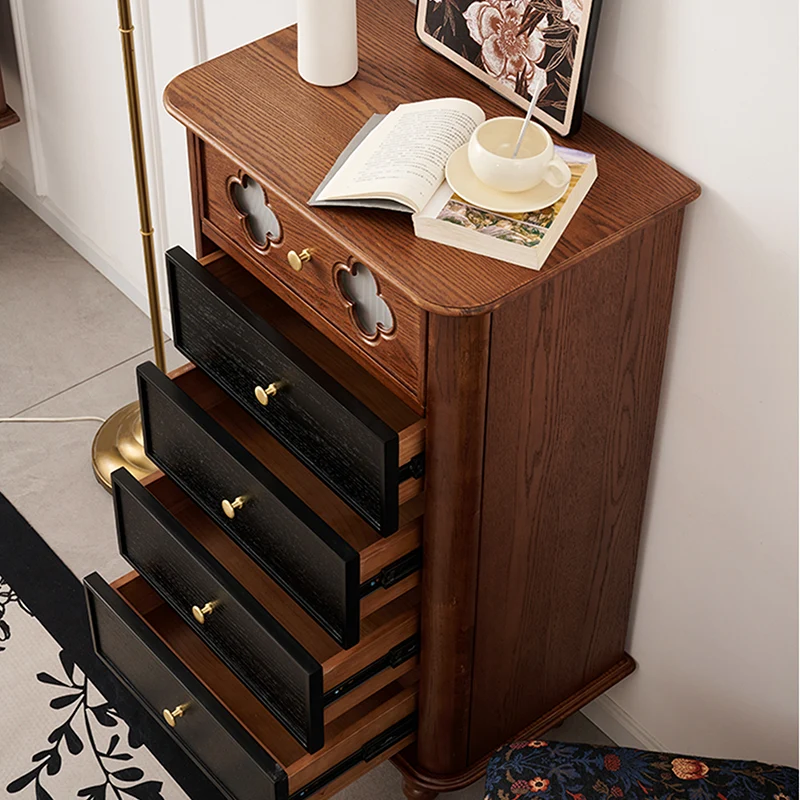 Traditional French Rectangular Pine Wood & Plywood Storage Cabinet 5-Drawer For Living Room