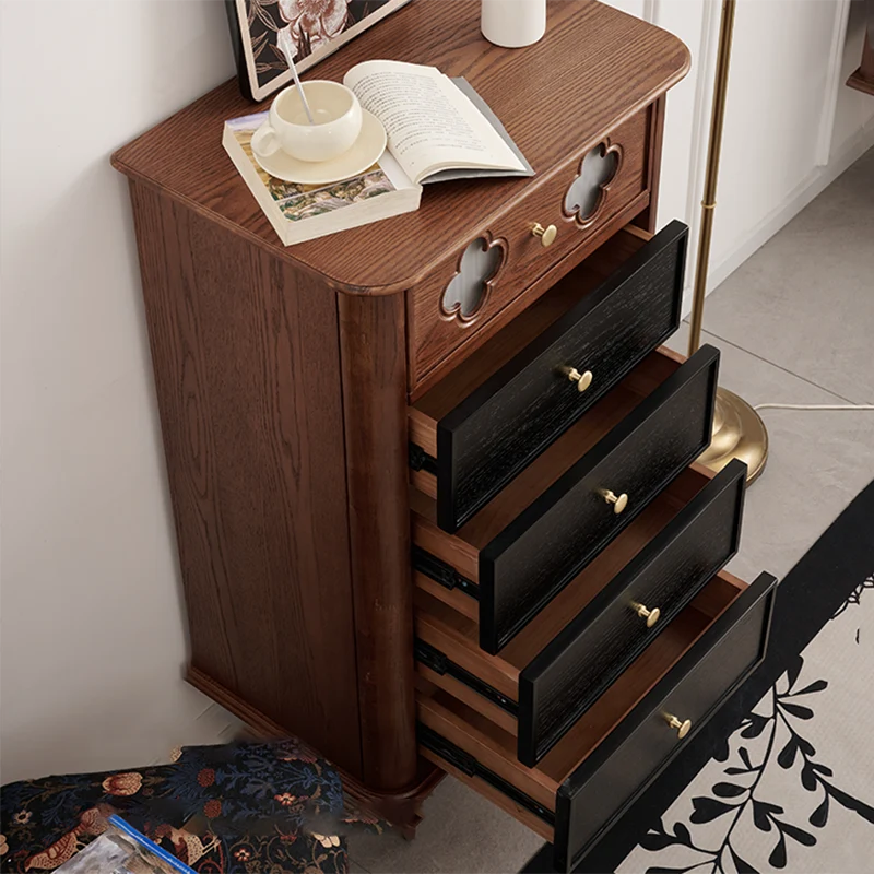 Traditional French Rectangular Pine Wood & Plywood Storage Cabinet 5-Drawer For Living Room