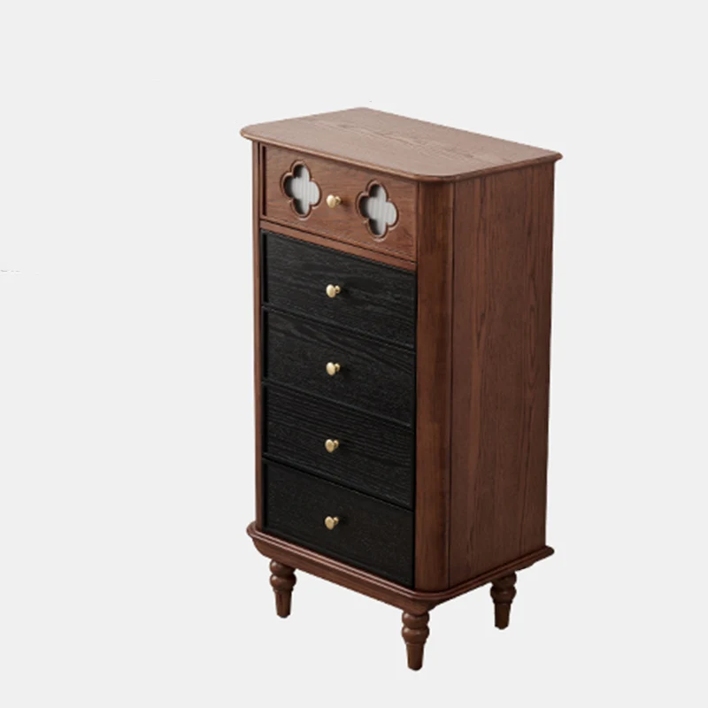 Traditional French Rectangular Pine Wood & Plywood Storage Cabinet 5-Drawer For Living Room