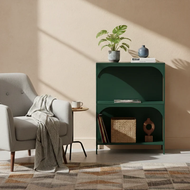 Contemporary Industrial Rectangular Iron Wall-Mounted Floor-Standing Storage Shelf 2/3- Layer For Living Room & Study