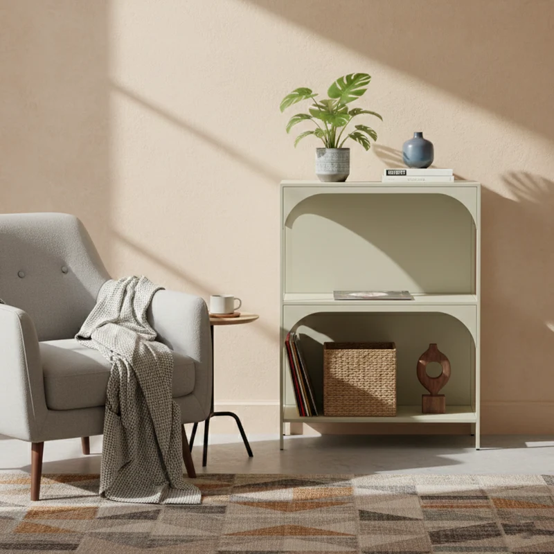 Contemporary Industrial Rectangular Iron Wall-Mounted Floor-Standing Storage Shelf 2/3- Layer For Living Room & Study