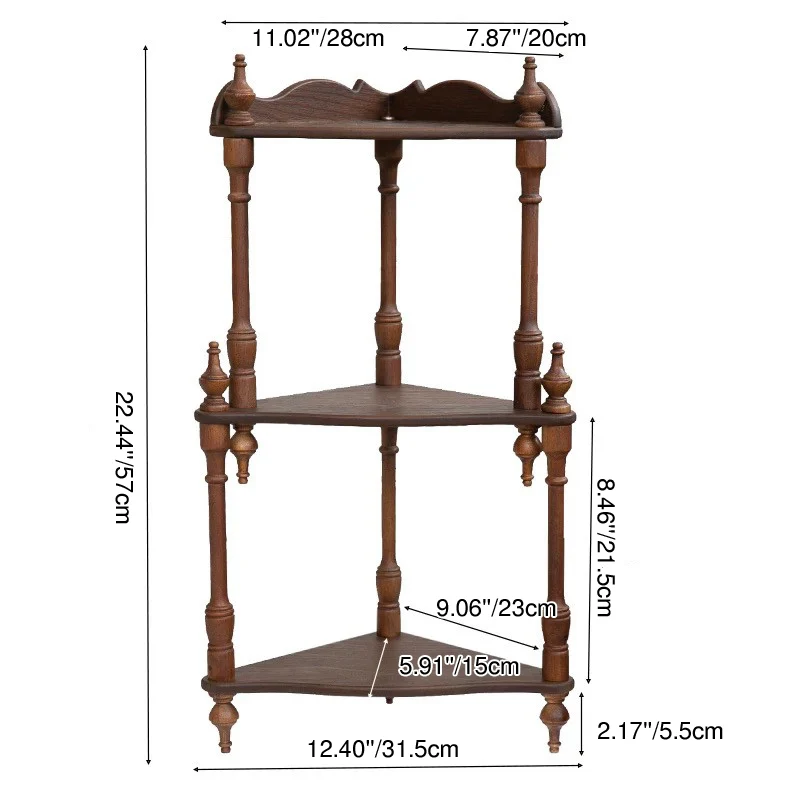 Traditional French Triangular Cylindrical Rubberwood Medium Density Fiberboard Display Rack 2/3/4 Tier For Living Room