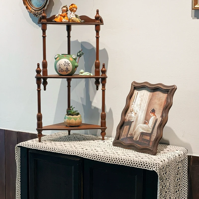 Traditional French Triangular Cylindrical Rubberwood Medium Density Fiberboard Display Rack 2/3/4 Tier For Living Room