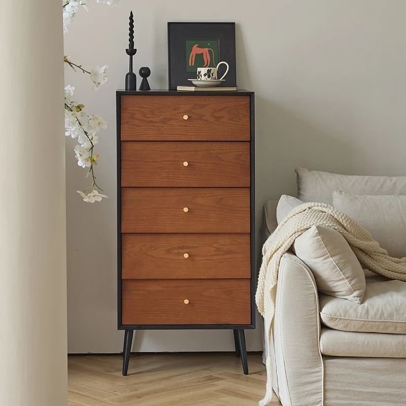 Traditional French Rectangular Plywood Pine Wood Carbon Steel Storage Cabinet 4/5-Drawer For Living Room & Bedroom