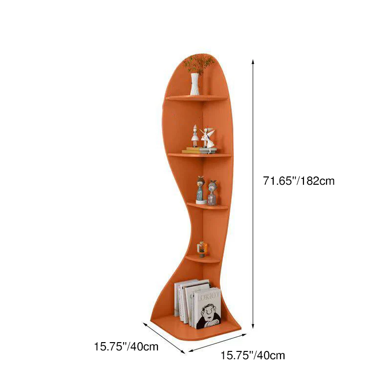 Contemporary Scandinavian Curved Wave-Shaped Particle Board Corner Shelf Unit 5-Tier For Living Room