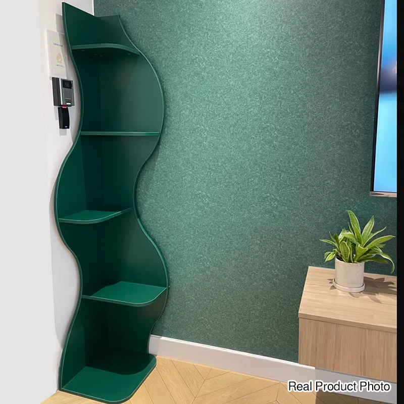 Contemporary Scandinavian Curved Wave-Shaped Particle Board Corner Shelf Unit 5-Tier For Living Room