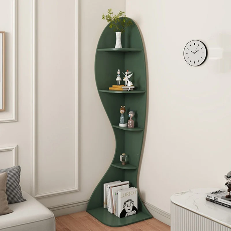 Contemporary Scandinavian Curved Wave-Shaped Particle Board Corner Shelf Unit 5-Tier For Living Room