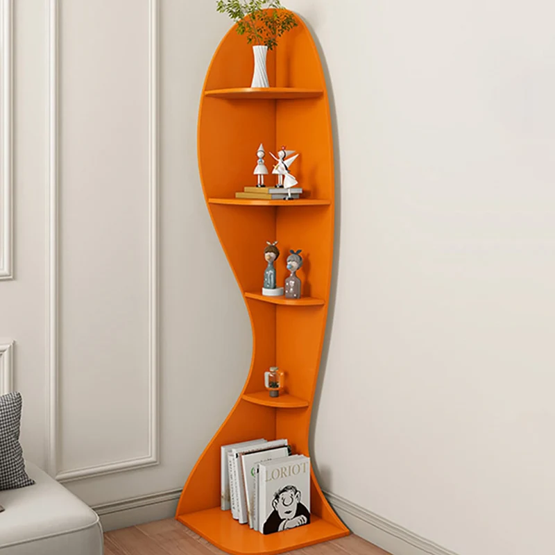 Contemporary Scandinavian Curved Wave-Shaped Particle Board Corner Shelf Unit 5-Tier For Living Room