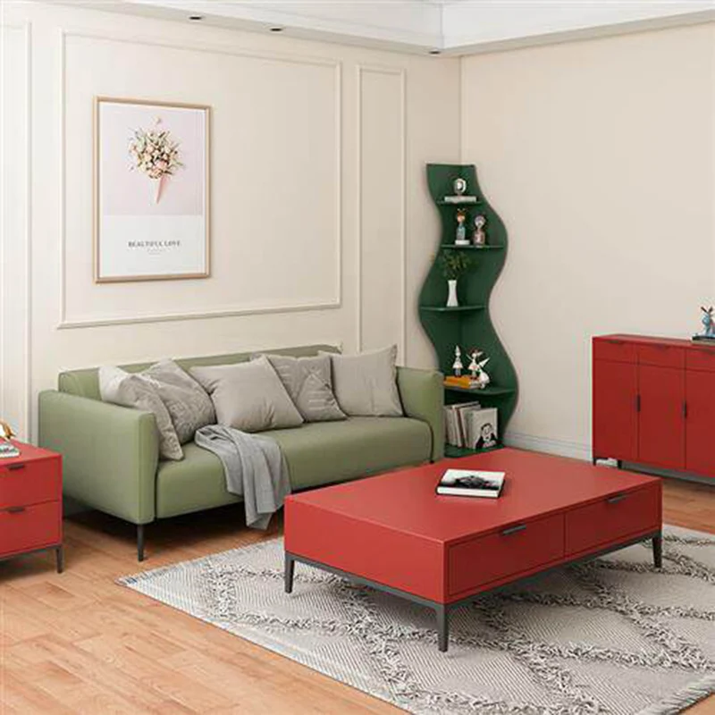 Contemporary Scandinavian Curved Wave-Shaped Particle Board Corner Shelf Unit 5-Tier For Living Room
