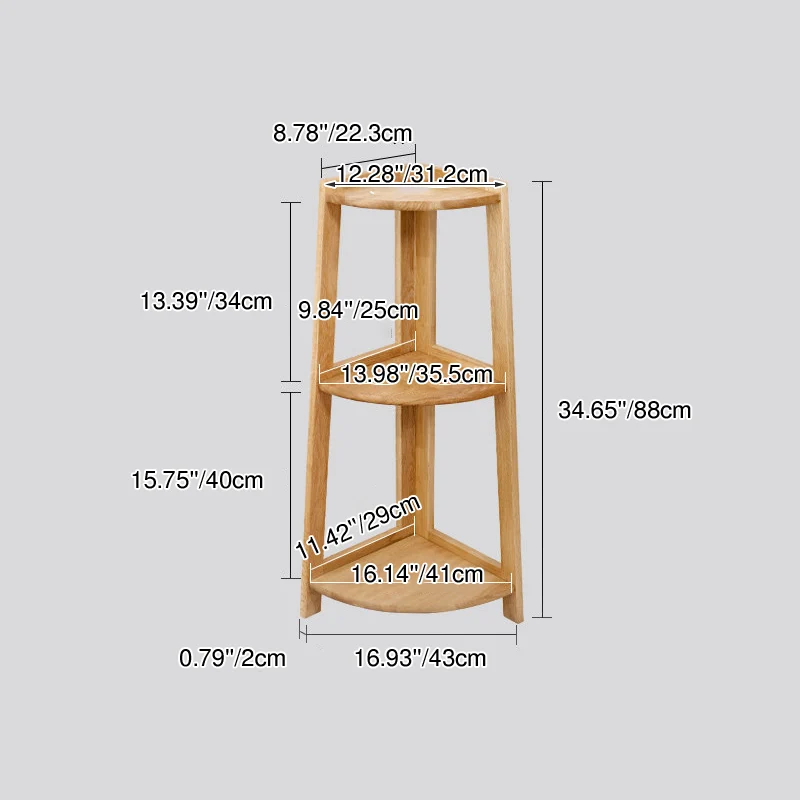 Contemporary Nordic Cylindrical Fan-Shaped Solid Oak Wood Corner Shelf Unit 3-Tier For Living Room