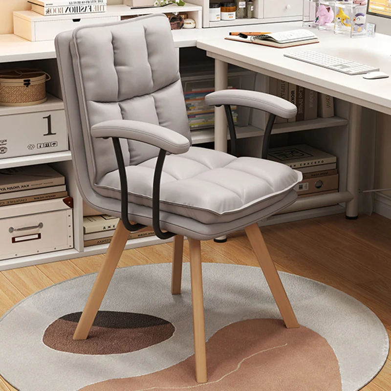 Modern Minimalist Solid Wood Iron Faux Leather Upholstered Swivel Desk Chair With Backrest Armrest For Home Office & Bedroom