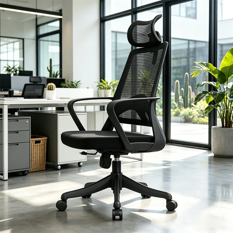 Modern Ergonomic High Back Mesh Office Chair - Rectangular Adjustable Headrest Lumbar Support Reclining Desk Chair For Home Office