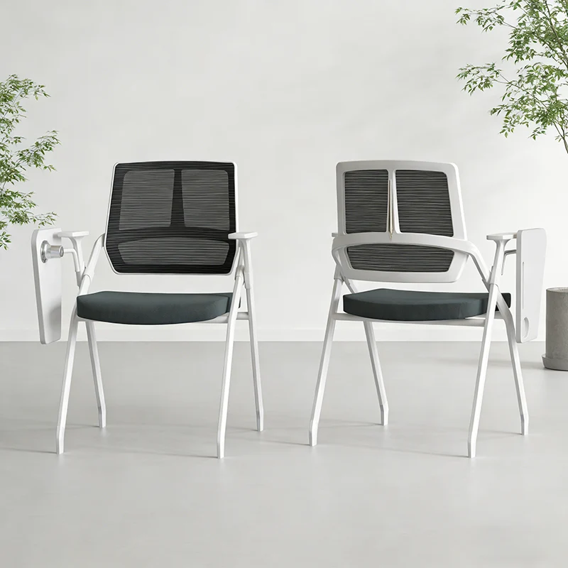Modern Professional Ergonomic Space-Saving Mesh Office Chair - Rectangle Training Chair With Foldable Writing Tablet For Home Office