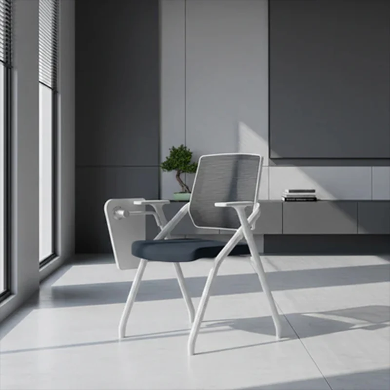 Modern Professional Ergonomic Space-Saving Mesh Office Chair - Rectangle Training Chair With Foldable Writing Tablet For Home Office