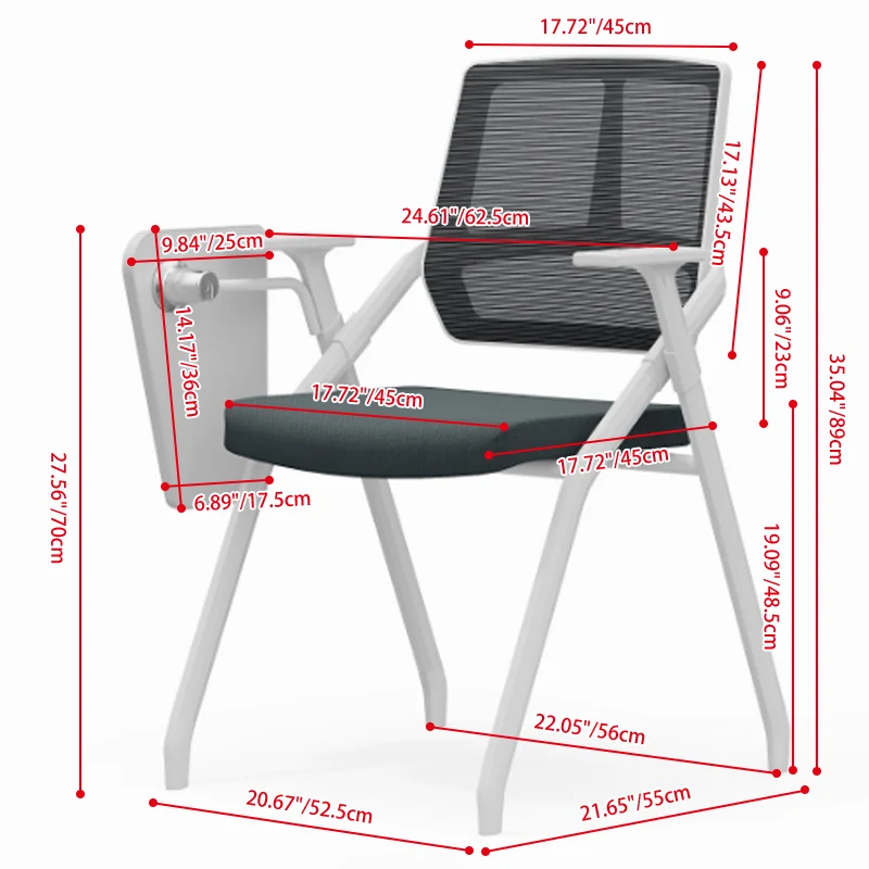 Modern Professional Ergonomic Space-Saving Mesh Office Chair - Rectangle Training Chair With Foldable Writing Tablet For Home Office
