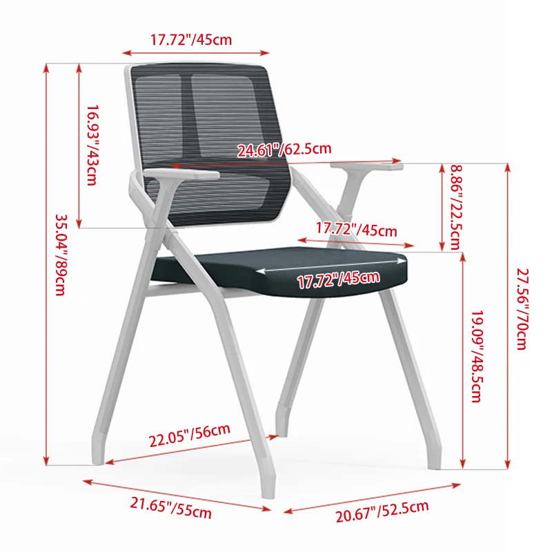 Modern Ergonomic Folding Office Chair - Rectangular Nesting Desk Chair With Flip-up Seat & 2D Armrests For Home Office