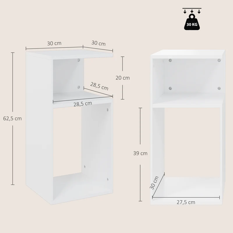 Conjunto 2 Mesas de Apoio Modernas com Prateleira Aberta para Sala de Estar Quarto Escritório Branco