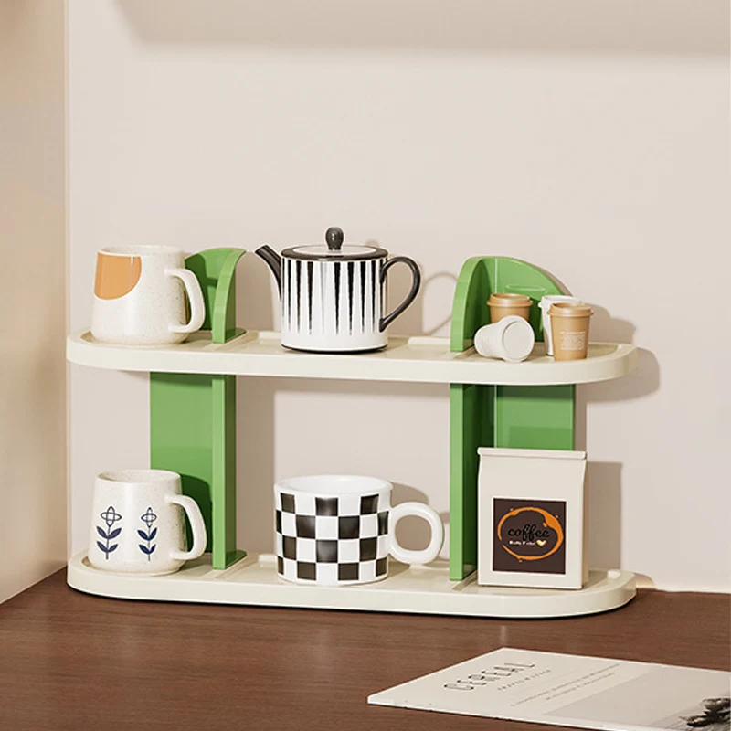 Contemporary Nordic ABS Arc & L-Shaped Lightweight Tabletop Cup Storage Shelf 2/3-Layer For Living Room