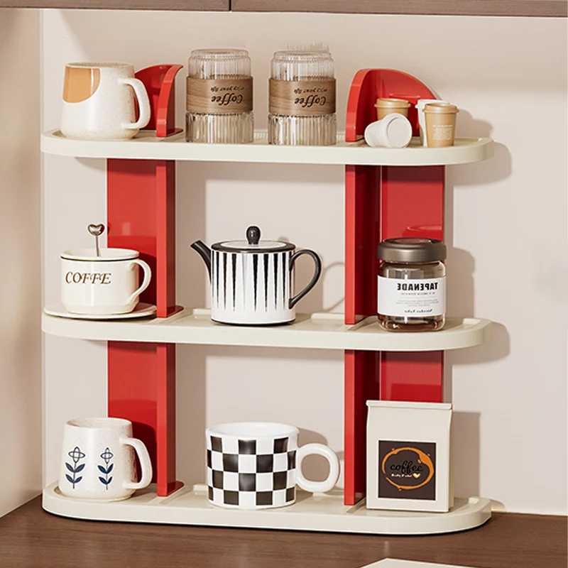 Contemporary Nordic ABS Arc & L-Shaped Lightweight Tabletop Cup Storage Shelf 2/3-Layer For Living Room
