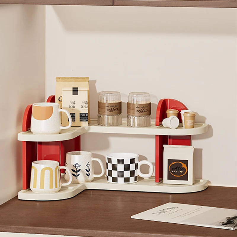 Contemporary Nordic ABS Arc & L-Shaped Lightweight Tabletop Cup Storage Shelf 2/3-Layer For Living Room