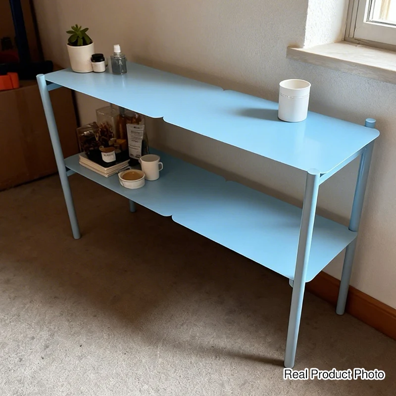 Modern Minimalist Iron Rectangular Blue Storage Shelf With 2-Tier Organizer For Living Room