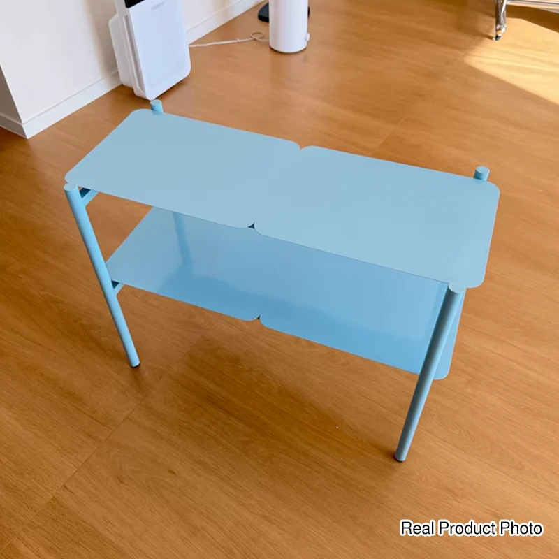 Modern Minimalist Iron Rectangular Blue Storage Shelf With 2-Tier Organizer For Living Room