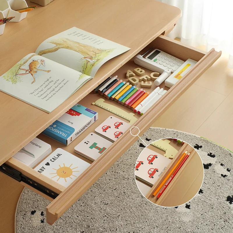 Growth-Oriented Kids Height-Adjustable Desk - Straight-Joint Beech & Carbon Steel Construction Study Desk For Study