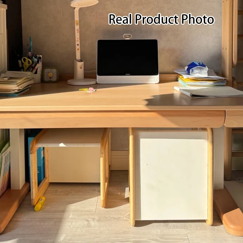 Growth-Oriented Kids Height-Adjustable Desk - Straight-Joint Beech & Carbon Steel Construction Study Desk For Study