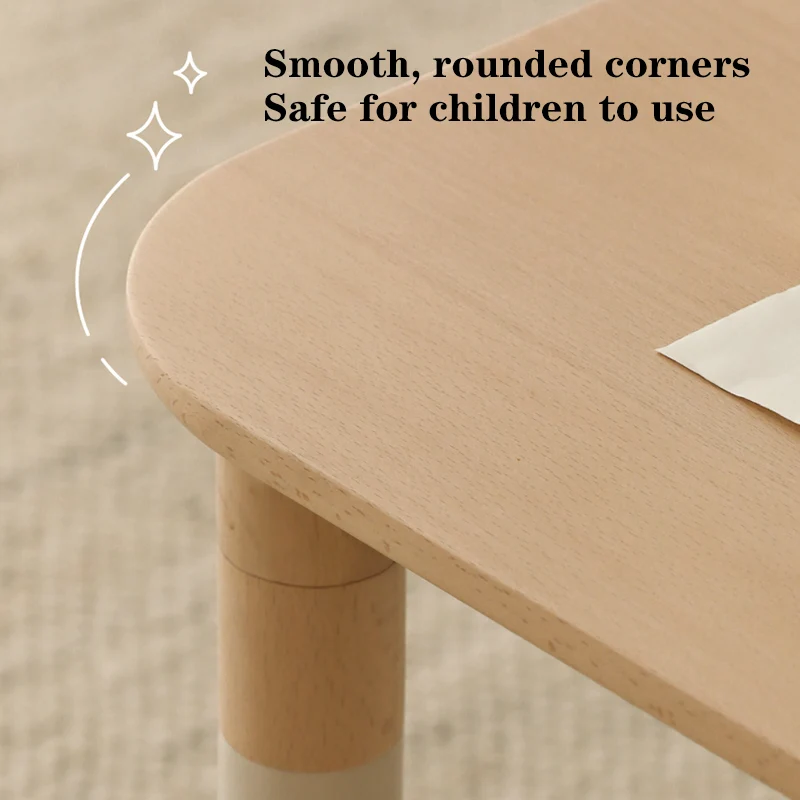 Minimalist Beech Wood Kids Play Table - Adjustable Height & Rounded Edge Safety Design Desk For Study