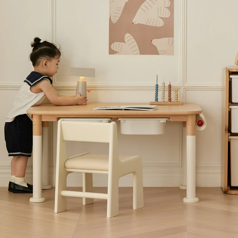 Minimalist Beech Wood Kids Play Table - Adjustable Height & Rounded Edge Safety Design Desk For Study