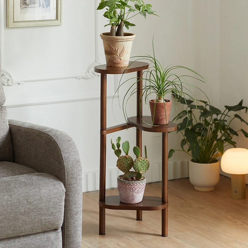Traditional Japanese Beech Wood Staggered Triangular Indoor Space-Saving Flower Display Rack 3/4-Tier For Living Room