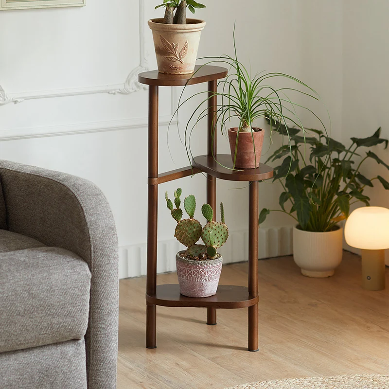 Traditional Japanese Beech Wood Staggered Triangular Indoor Space-Saving Flower Display Rack 3/4-Tier For Living Room