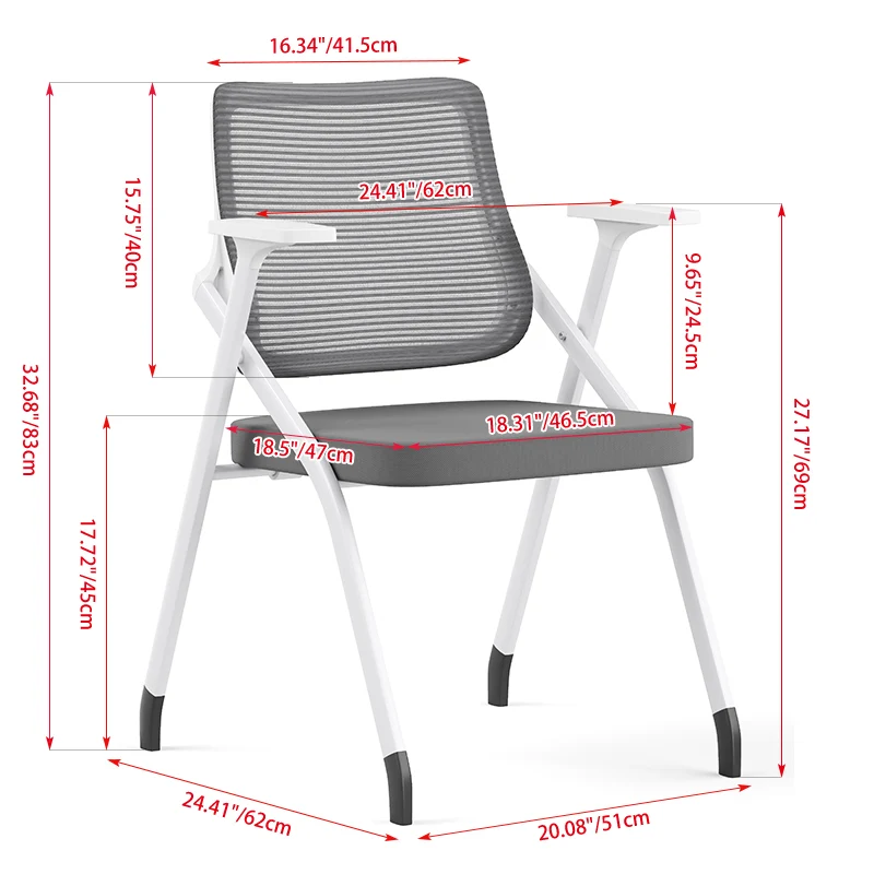 Modern Folding Ergonomic Mesh Desk Chair - Rectangular Stackable Training Chair With Cushioned Seat & Adjustable Armrests Chair For Home Office