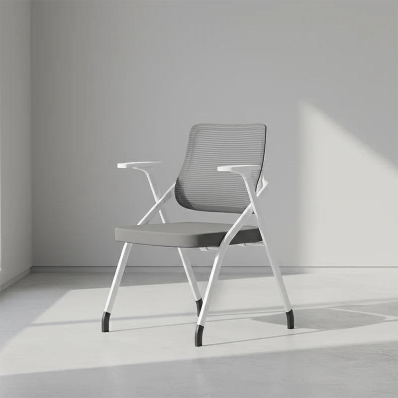Modern Folding Ergonomic Mesh Desk Chair - Rectangular Stackable Training Chair With Cushioned Seat & Adjustable Armrests Chair For Home Office