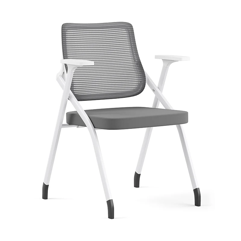 Modern Folding Ergonomic Mesh Desk Chair - Rectangular Stackable Training Chair With Cushioned Seat & Adjustable Armrests Chair For Home Office