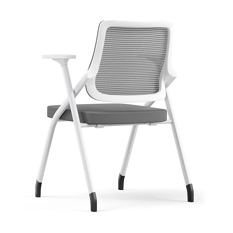 Modern Folding Ergonomic Mesh Desk Chair - Rectangular Stackable Training Chair With Cushioned Seat & Adjustable Armrests Chair For Home Office