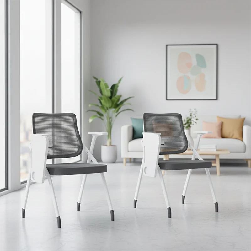 Modern Ergonomic Mesh Desk Chair - Rectangular Folding Training Chair With Flip-Up Writing Tablet For Home Office